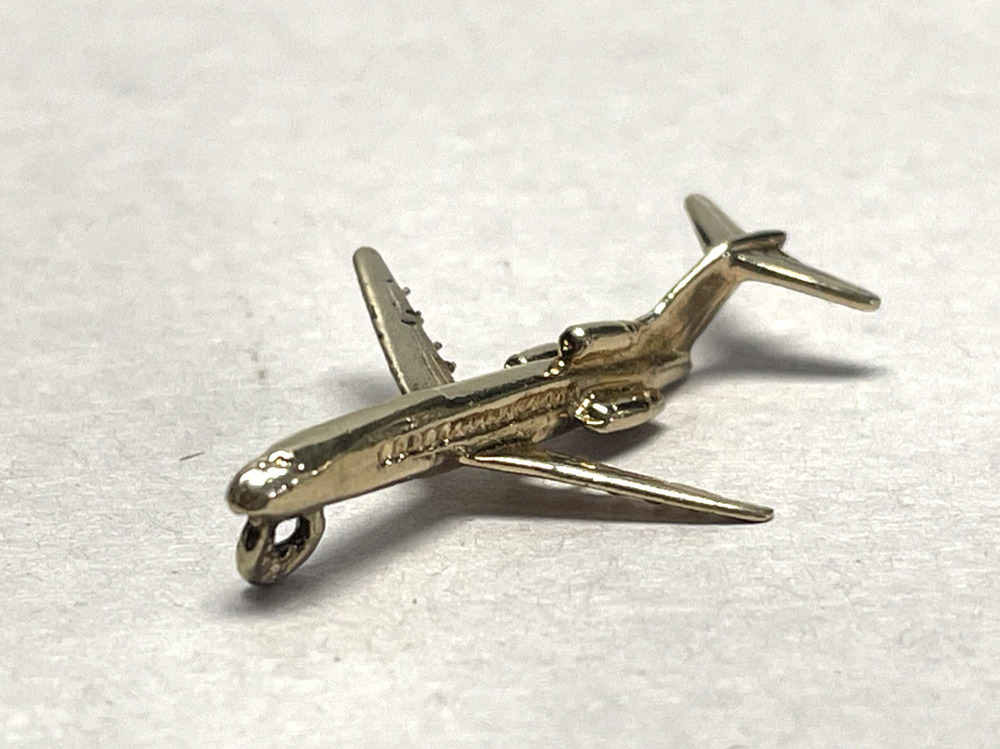 VTG Sterling Silver 3D Passenger Jet Airplane Charm Pendant 1" Aviation Gold Ton